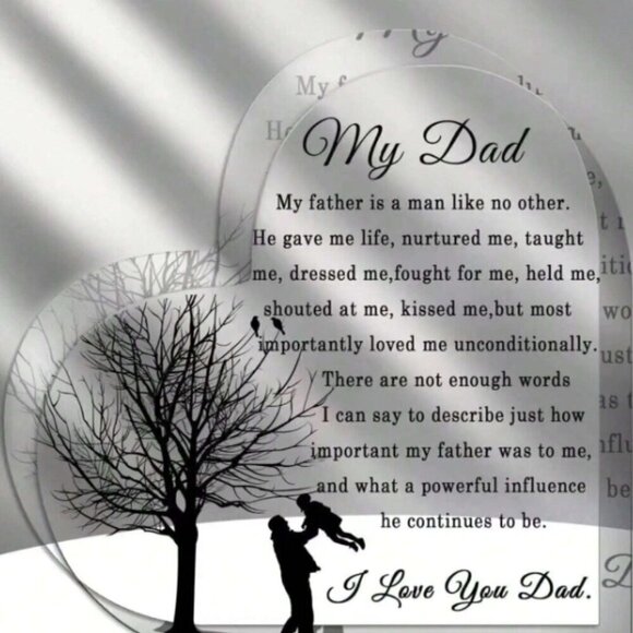 My Dad I Love You Dad Acrylic Dedication Plaque Heart Shape - Picture 2 of 3
